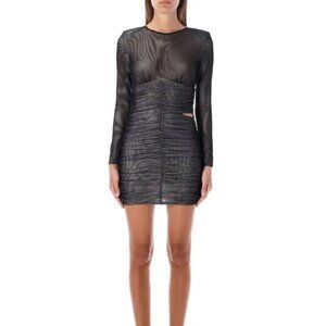 Self-Portrait Black Double Mesh Mini Dress $380, Size 4, NWT!